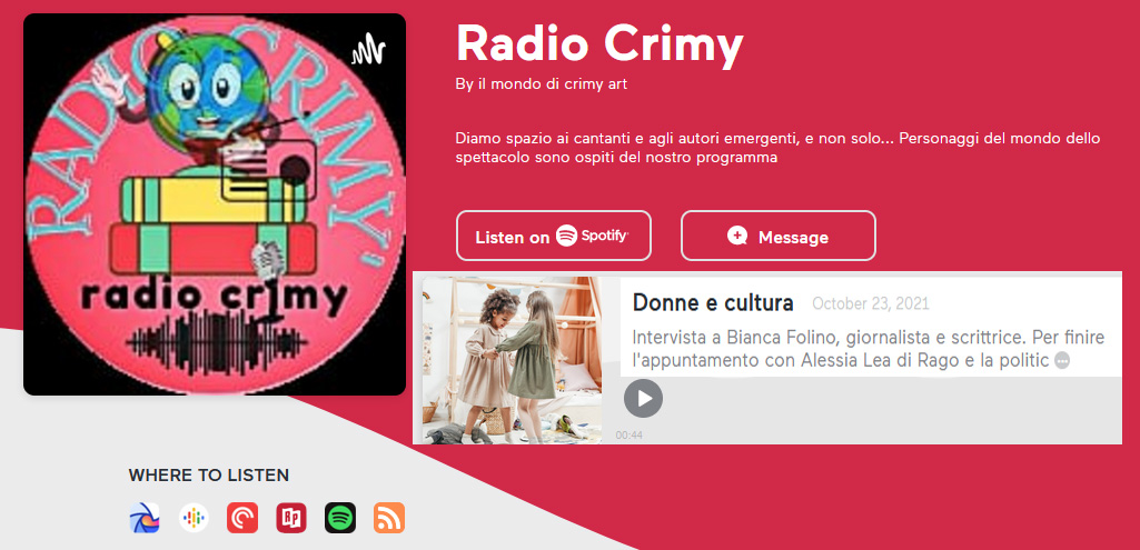 RADIO  CRIMY INTERVISTA BIANCA FOLINO 20.10.2021